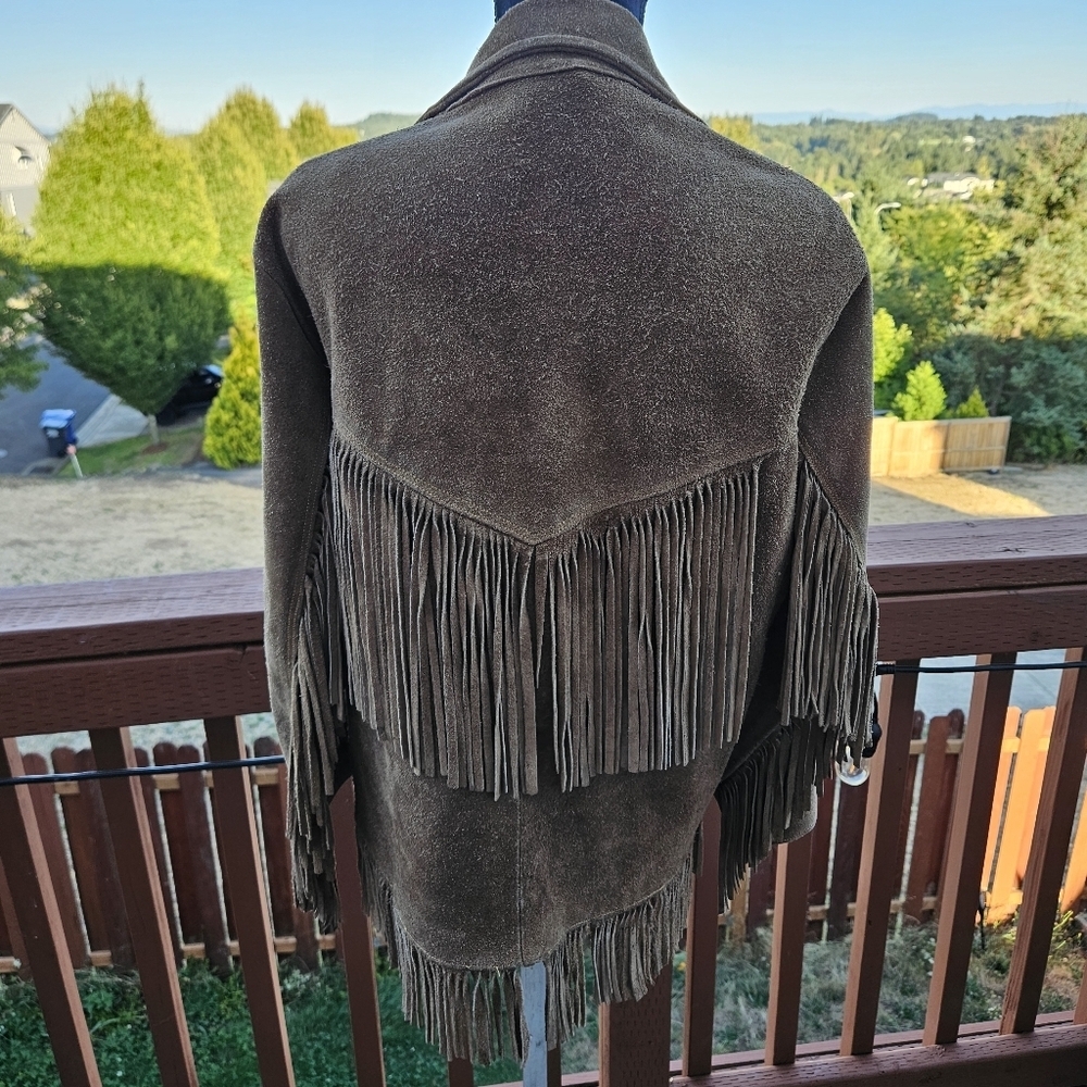 Vintage 1950s 1960s Suede Leather Fringe Western Jacket Brown Cowgirl Size M L - Picture 16 of 17